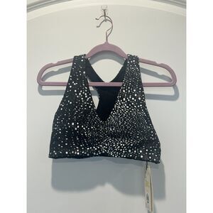 NWT Calia Essentials Cinch front Sports Bra Deep Seat Dots Black Size Small